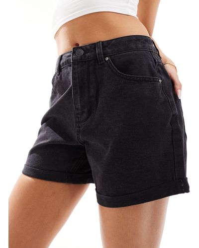 Vero Moda Loose Denim Shorts With Turn Up - Black