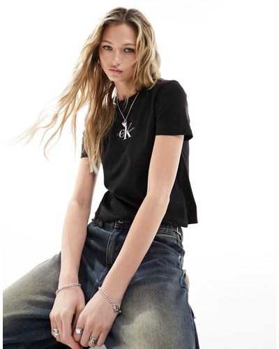 Calvin Klein T-shirt nera corta con logo - Nero