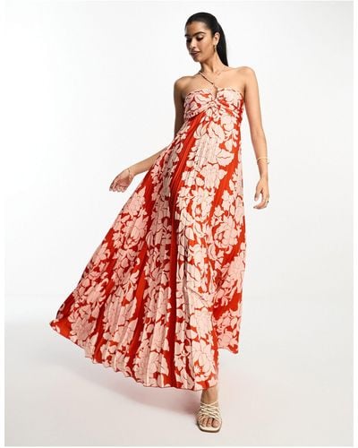 Mango Premium - robe longue dos nu pour grandes occasions à imprimé fleurs - Rouge
