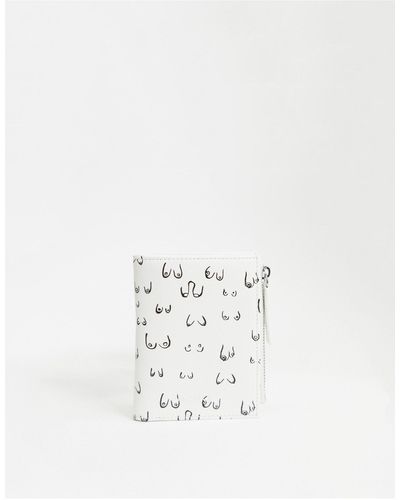 Monki Faux Leather Coin Purse With Boob Print - White