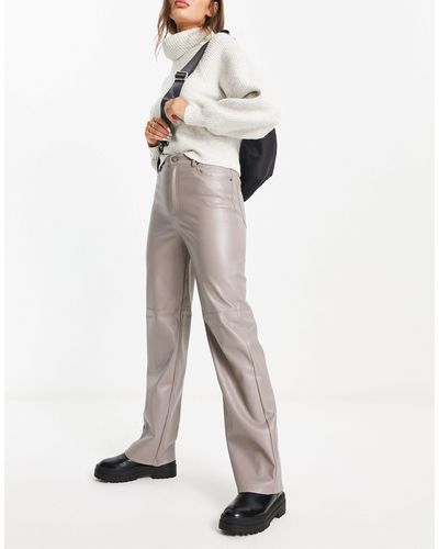 Pimkie High Waisted Faux Leather Straight Leg Trouser - White