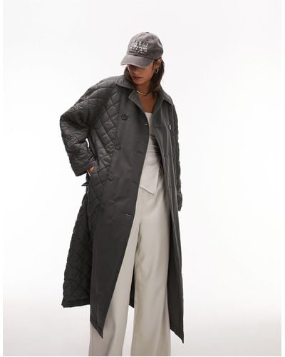 TOPSHOP Reversible Long-line Padded Trench Coat - Gray