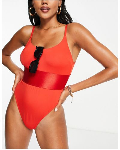 We Are We Wear Debbie Deep Band High Leg Swimsuit - Red
