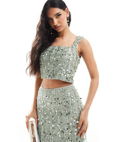 Beauut Embellished Square Neck Crop Top Co-ord - Green