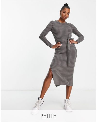 Brave Soul Petite Eddie Knitted Dress With Slit - Gray