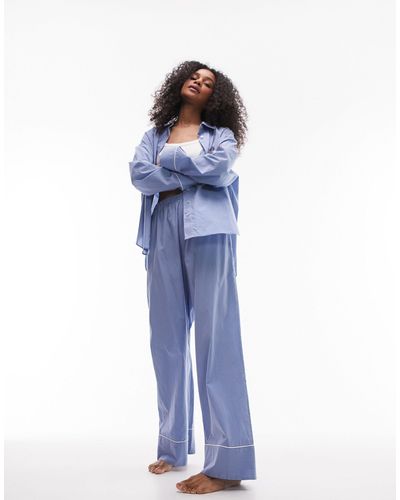 TOPSHOP Cotton Stripe Shirt And Trouser Pyjama Set - Blue