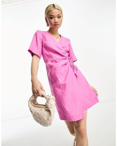 & Other Stories Linen Wrap Mini Dress - Pink