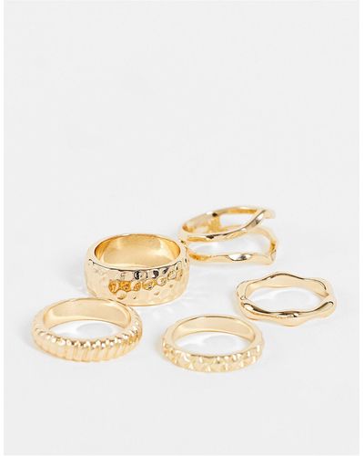 ASOS Pack Of 5 Rings With Textured Designs - Metallic