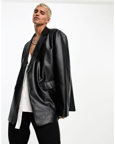 ASOS Oversized Leather Look Blazer - Black