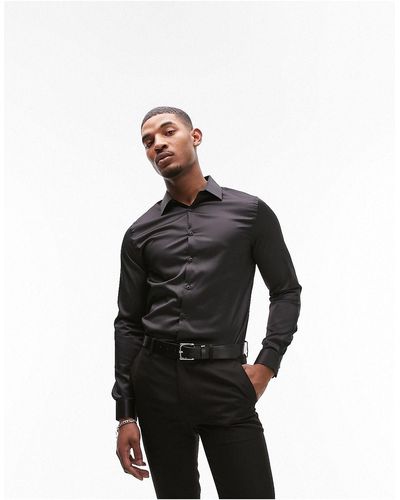 TOPMAN Net Slim-fit Overhemd Van Satijnachtige Stof - Zwart