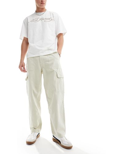 Bershka Pantalon cargo ample - taupe - Blanc
