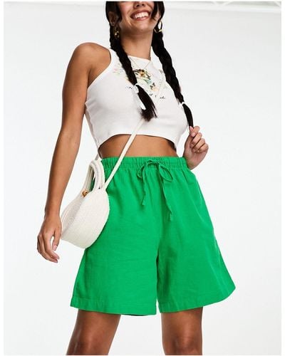 Monki Linen Drawstring Shorts - Green