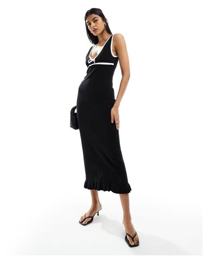 ASOS Knitted Moss Stitch Maxi Dress With Contrast Trims - Black
