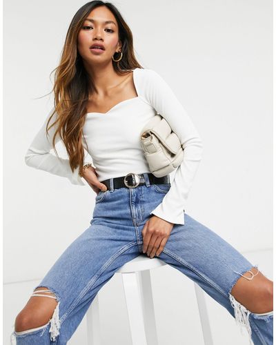 River Island Sweetheart Neck Long Sleeved Top - White