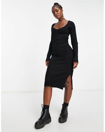 Monki Rib Knit Bodycon Midi Dress - Black