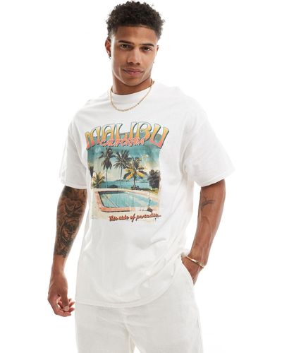 ASOS T-shirt oversize à imprimé malibu sur le devant - Blanc