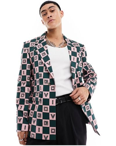Viggo Checkerboard Print Suit Jacket - White