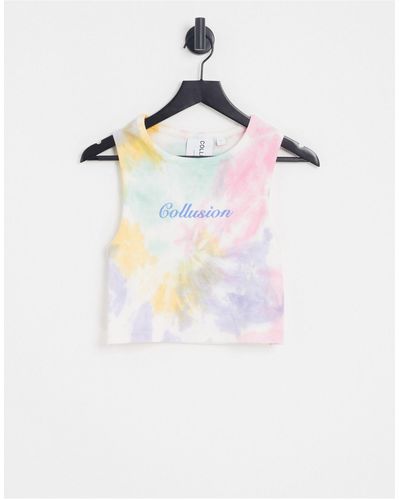 Collusion Tie Dye Ribbed Vest With Embroidery - Multicolour