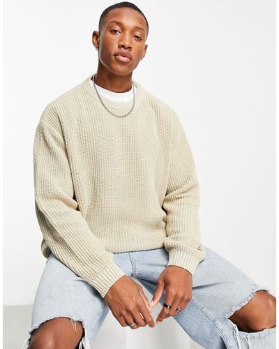 ASOS Knitted Oversized Fisherman Rib Sweater - White