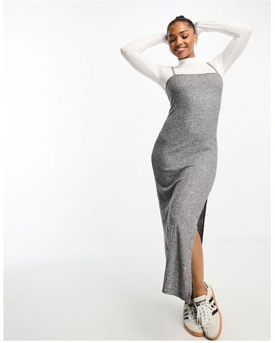 Grey Marl 2 in 1 Ribbed Cami Maxi Dress