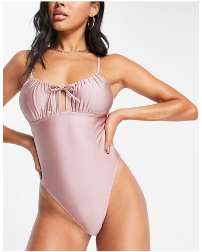 South Beach High Shine Swimsuit With Tie Front - Pink