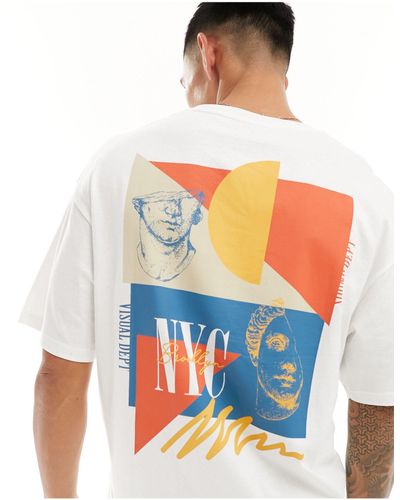Jack & Jones T-shirt oversize bianca con stampa color block di nyc sulla schiena - Bianco