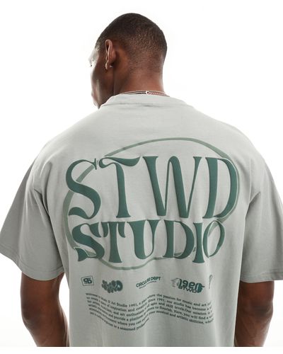 Pull&Bear T-shirt con stampa "stwd" sul retro - Grigio