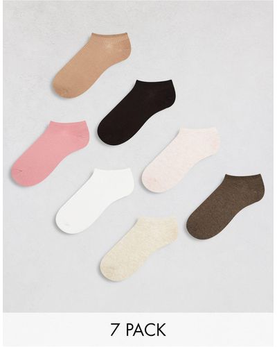 Lindex Confezione da 7 paia di calzini alla caviglia di vari colori a coste - Bianco