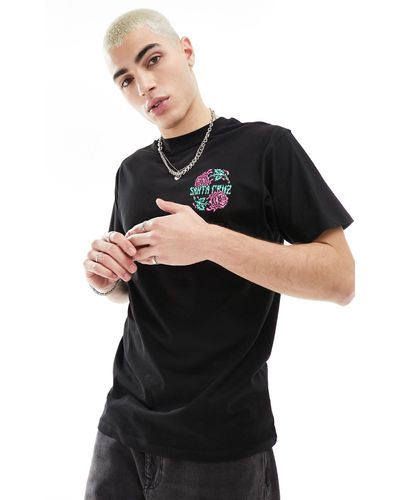 Santa Cruz T-shirt nera con stampa di rose sulla schiena - Nero