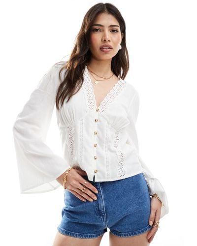 ASOS Lace Insert Long Sleeve Smock Top - White