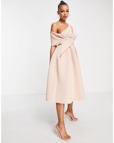 ASOS Bare Shoulder Prom Midi Dress - Pink