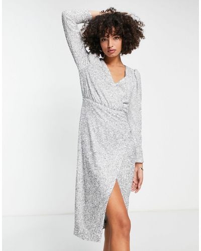 & Other Stories All Over Sequin Wrap Midi Dress - White