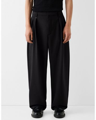 Bershka Collection Wide Tailored Trouser - Black