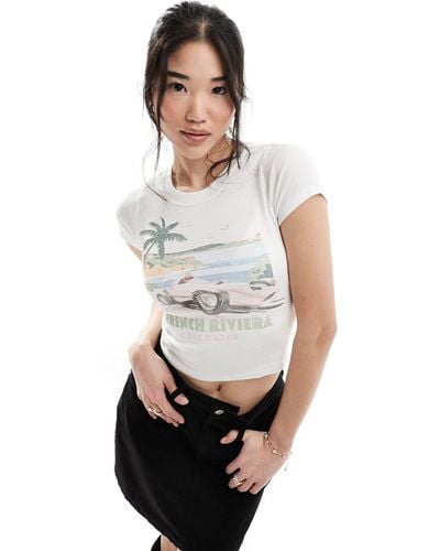 Hollister T-shirt color crema con stampa "french riviera" - Bianco