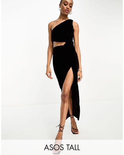 ASOS Asos Design Tall Velvet Knot Detail Midaxi Dress With Cut Out Detail - Black