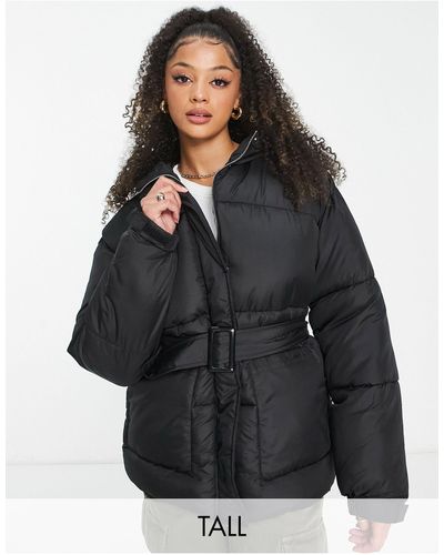 Missguided Belted Hooded Puffer Jacket - Black