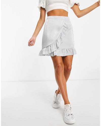 Lola May Ruffle Wrap Front Mini Skirt - Gray