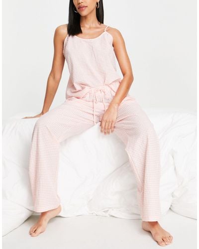 Loungeable Pijama largo a cuadros vichy s - Blanco