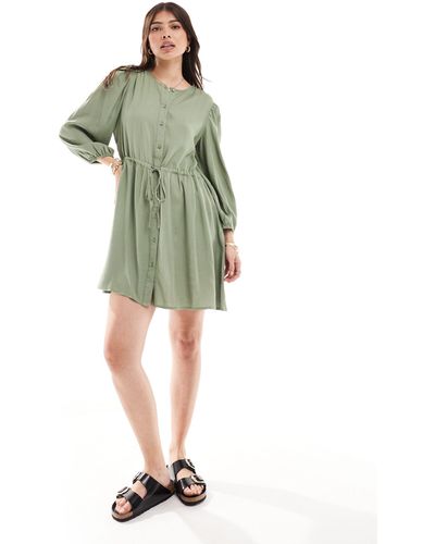 Vila Linen Touch Tie Waist Mini Dress - Green