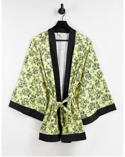 Lost Ink Stencil Flower Oversized Dressing Gown - Yellow