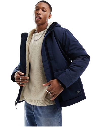 Hollister All Weather Borg Lined Hooded Winter Jacket - Blue