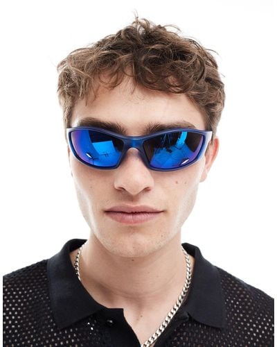 ASOS Racer Sunglasses With Mirrored Lens - Blue