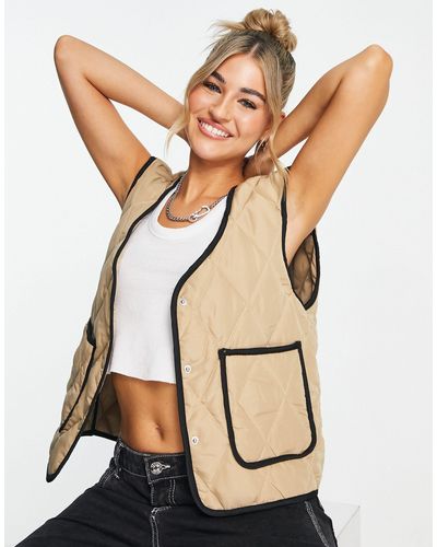 Noisy May Contrast Trim Quilted Gilet - Natural