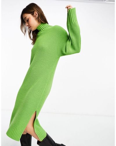 Monki Oversized Midi Jumper Dress With Side Splits - Green