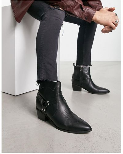 Public Desire Sheriff Western Ankle Boots With Metal Hardware - Black