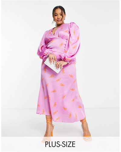 Never Fully Dressed – exklusives maxikleid mit ballonärmeln und hummer-printmuster - Pink