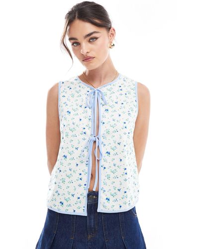 ASOS Tie Front Top With Contrast Binding - Blue