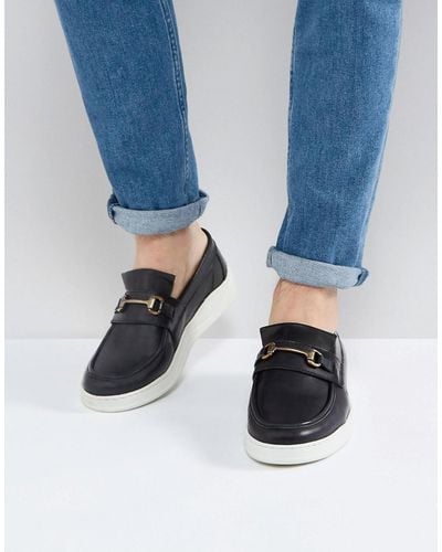 ASOS Asos Loafers In Black Leather With White Sole And Snaffle