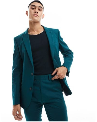 ASOS Super Skinny With Linen Suit Jacket - Blue