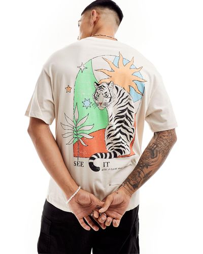 Jack & Jones Oversized T-shirt With Tiger Coloured Backprint - Grey